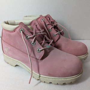 Timberland Pink Genuine Leather Vintage Ankle Boots Waterproof Size 8 1/2